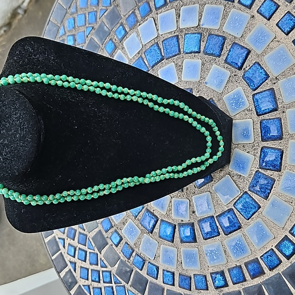 Vintage Green Glass Hand Knotted Necklace
